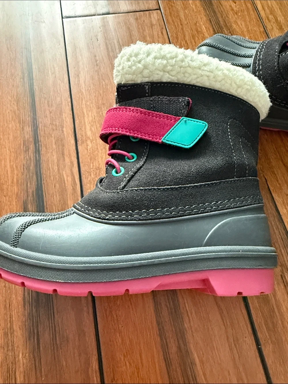 Kids Winter Boot with Pink Accent - Faux Fur Lined